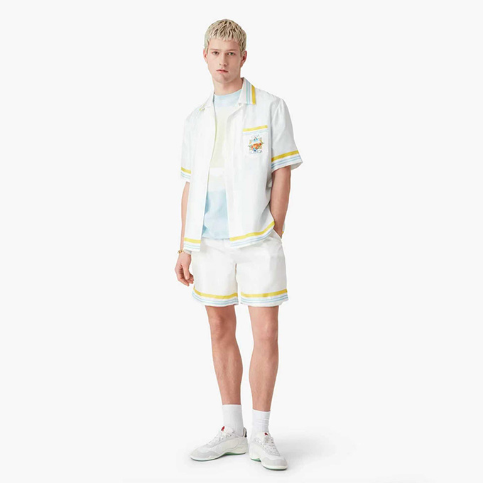 casablanca embroidered striped silk short-sleeve shirt & shorts